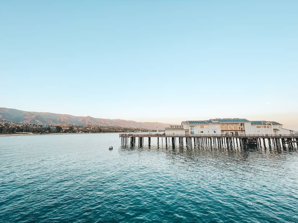 The pier stretching out into the ocean at East Beach, one of the best beaches in Santa Barbara