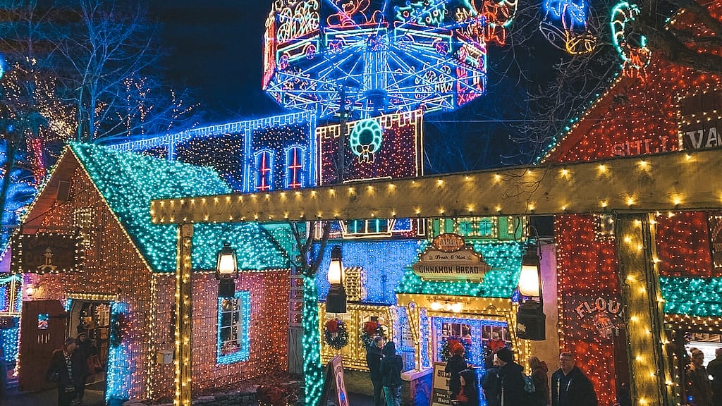 A colorful holiday light display in Branson, Missouri - one of the best places to visit in the USA in 2023