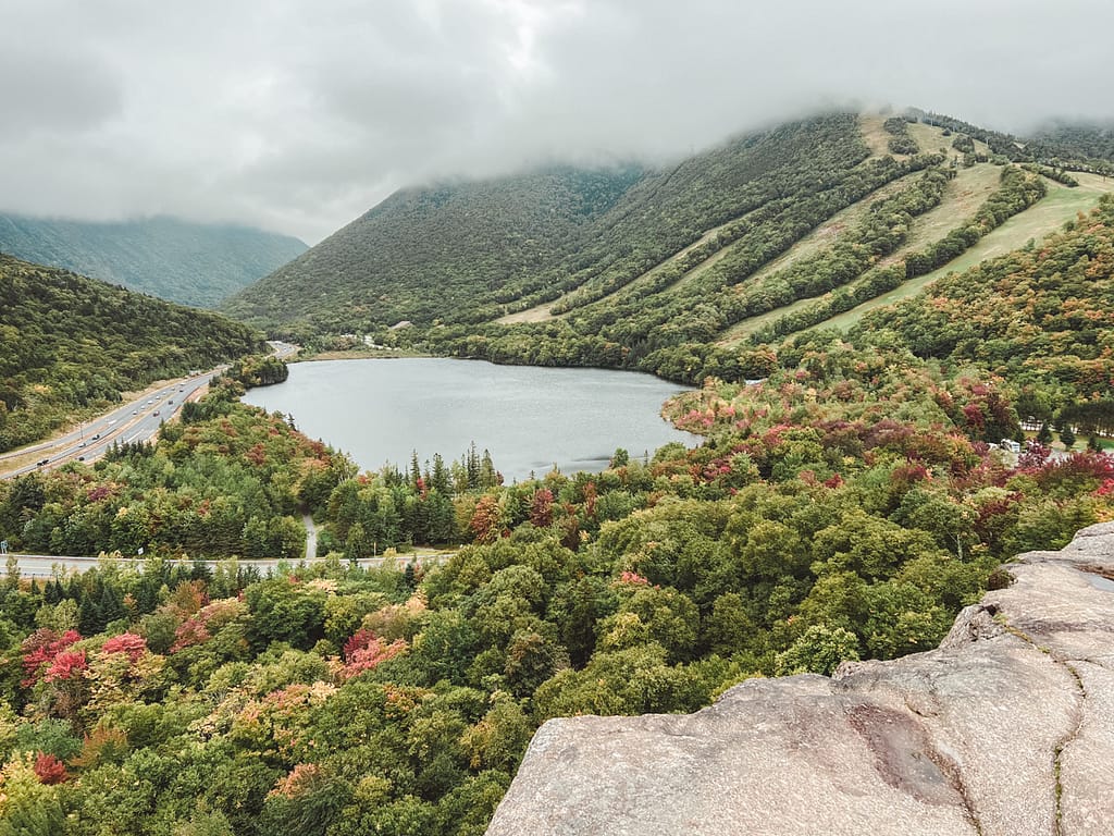 The early fall foliage in the White Mountains of New Hampshire during September.