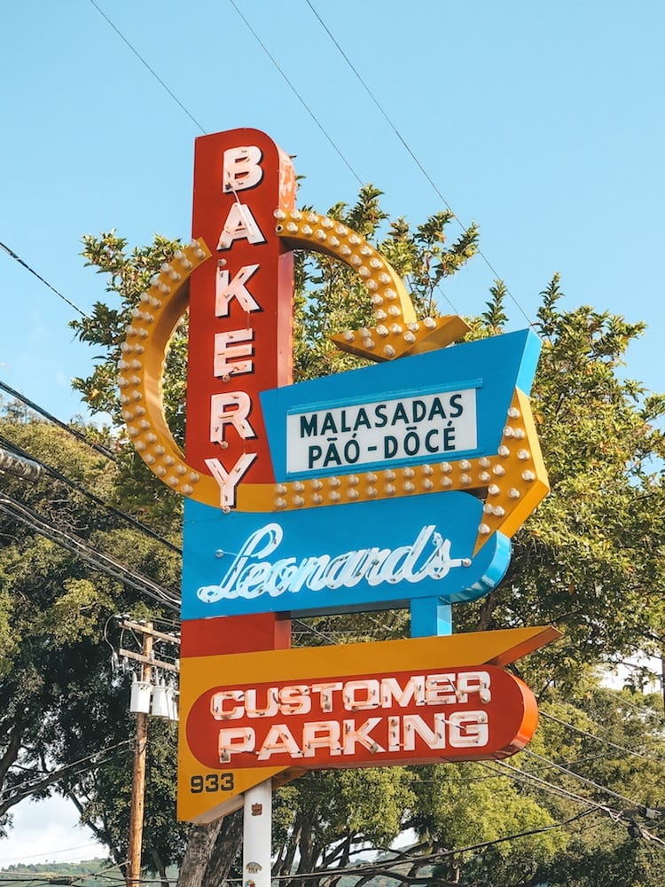 The sign for Leonard's Bakery in Oahu.