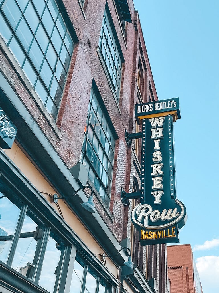The outside of Whiskey Row, known as one of the best bars in Nashville on Broadway.