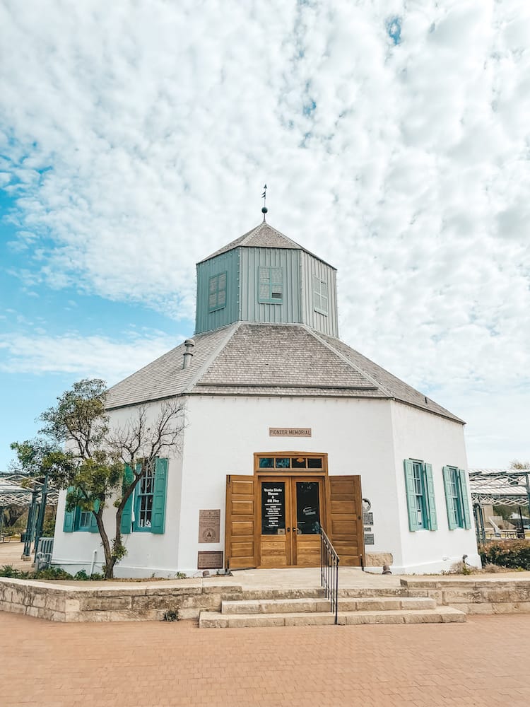 A historic building in Downtown Fredericksburg with German design influence