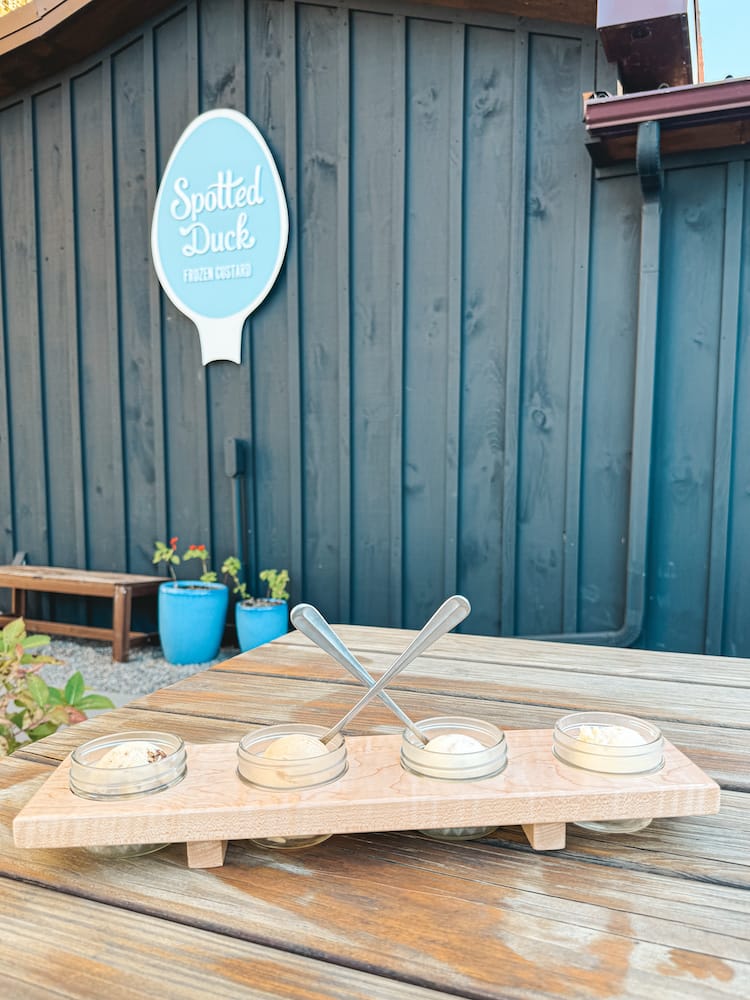 An ice cream flight from Spotted Duck, a local frozen custard stand in the Finger Lakes