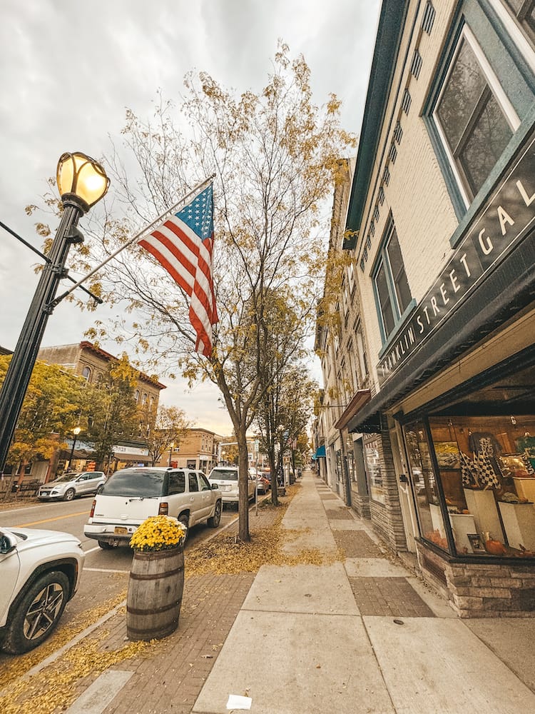 A shot of the shops in Downtown Watkins Glen in the Finger Lakes