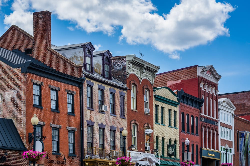 The historic buildings in Georgetown – a neighborhood in Washington DC and one of the best places to visit in the USA in November