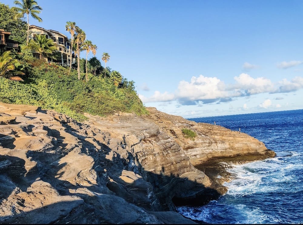 The Spitting Cave, a rocky outcropping overlooking the Pacific Ocean in Oahu