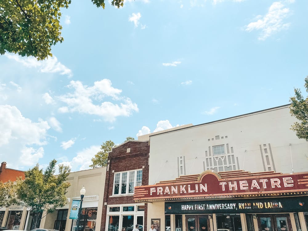 The Franklin Theatre and other shops and buildings in Downtown Franklin: one of the best day trips from Nashville