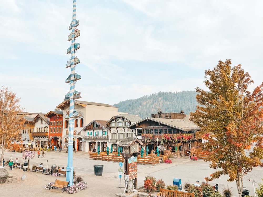 A charming Bavarian village in Washinton called Leavenworth during fall.