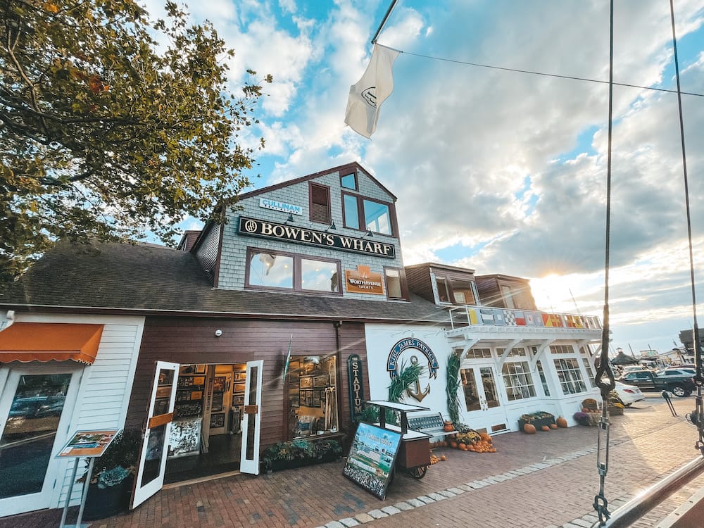 Bowen's Wharf in Newport, Rhode Island, during the fall season.