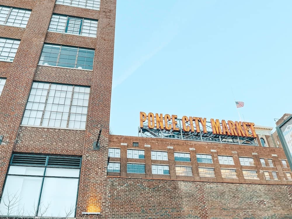 The historic Ponce City Market red brick building exterior in Atlanta Georgia