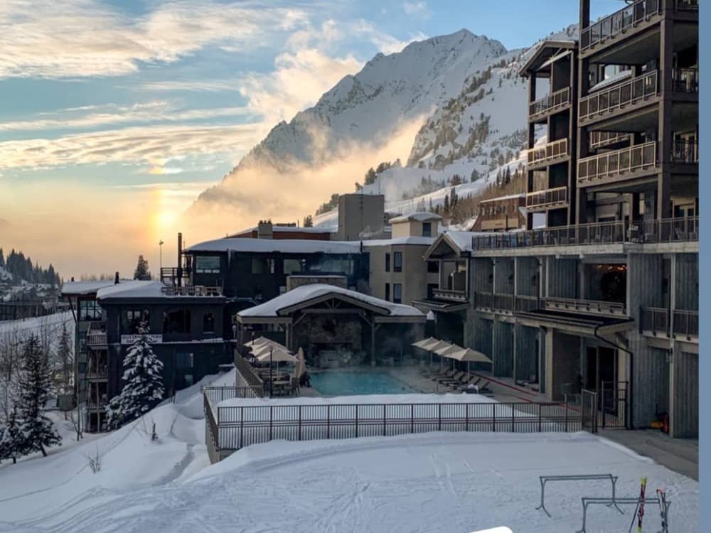 A ski resort in Alta, Utah, covered in snow, one of the best places to visit in February in the USA.