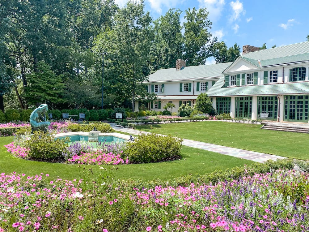 A view of the colorful flowers and gardens of Reynolda House in Winston Salem, North Carolina.