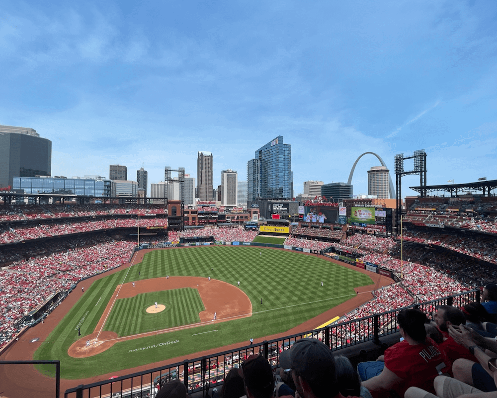 The baseball stadium in St. Louis - one of the best places to visit in the USA in May