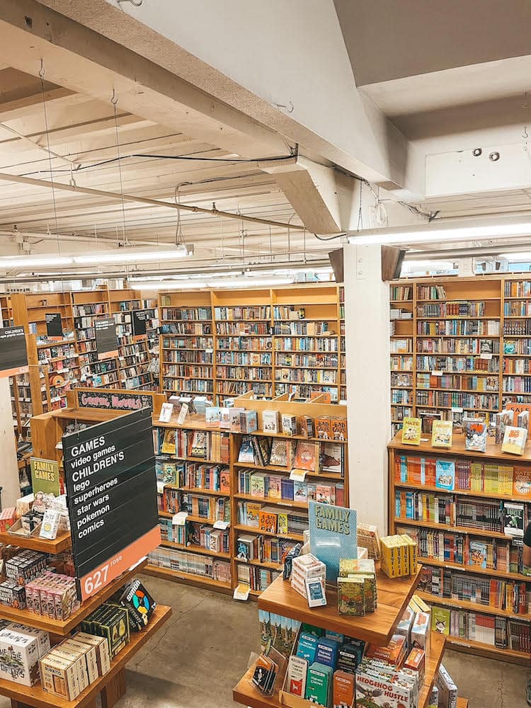 An aerial view of Powell's Books in Portland Oregon