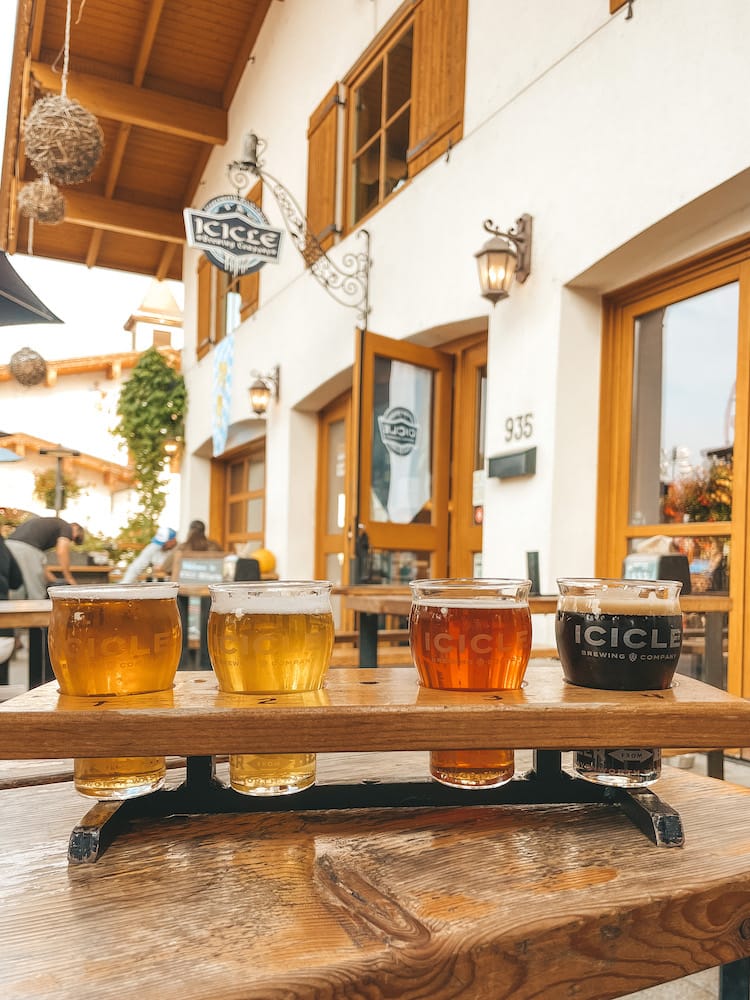 A flight of four beers from Icicle Brewing Company in Downtown Leavenworth