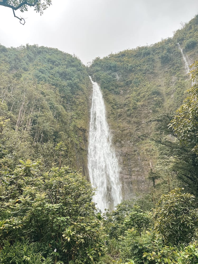 Waimoku Falls, a giant waterfall on the Pipiwai Trail in Maui.
