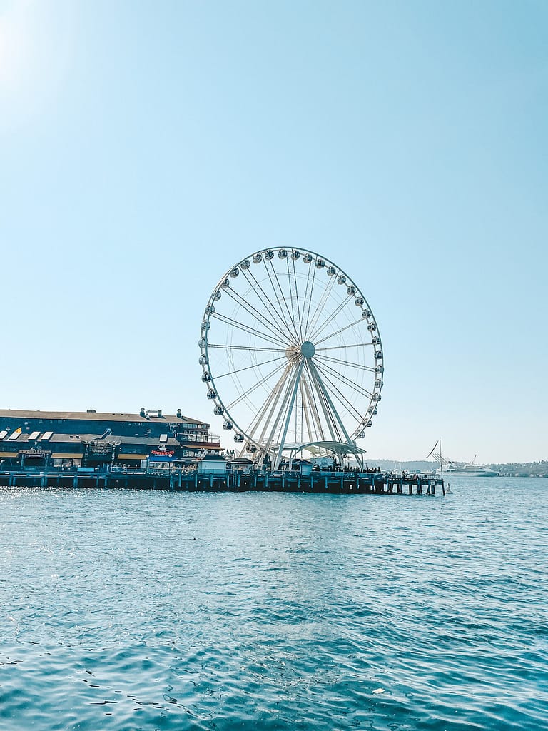 The Great Wheel in Seattle with Elliot Bay in the foreground
