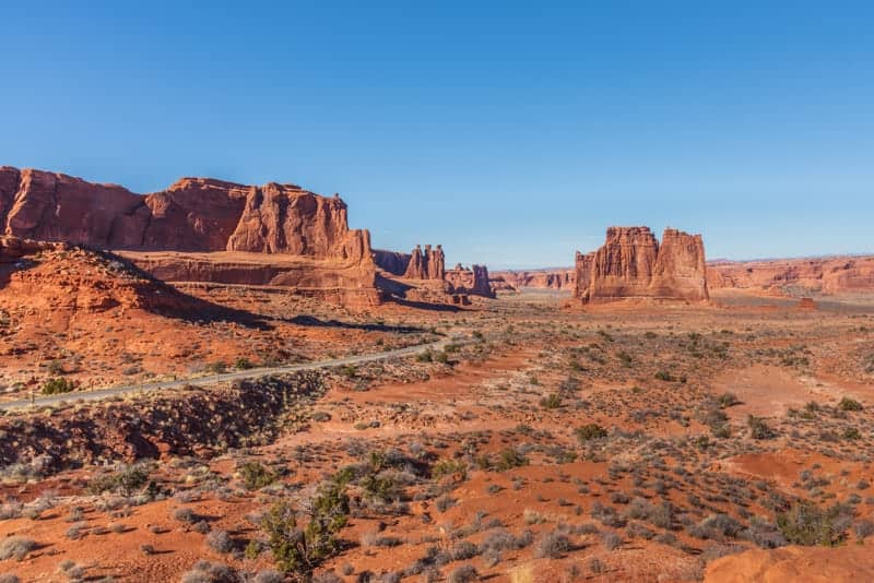 The red desert landscape in Arches National Park