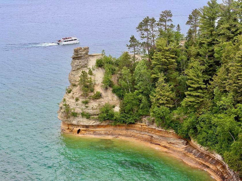 Aerial view of the Picture Rocks National Lakeshore in Michigan.